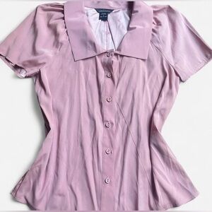 MODA International Coquette Chic Doll Dusty Pink Button Up Collar Silk Top Sz S